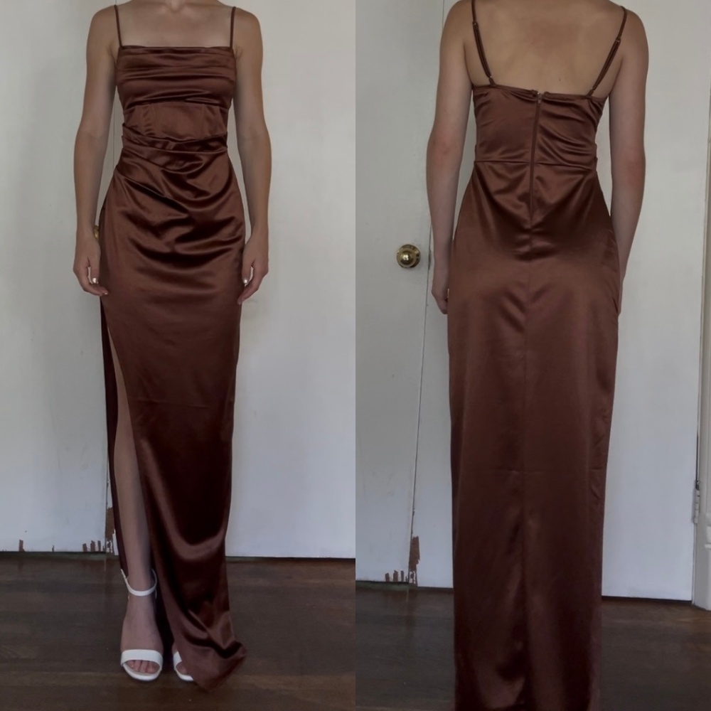 Brown Satin Formal Dress